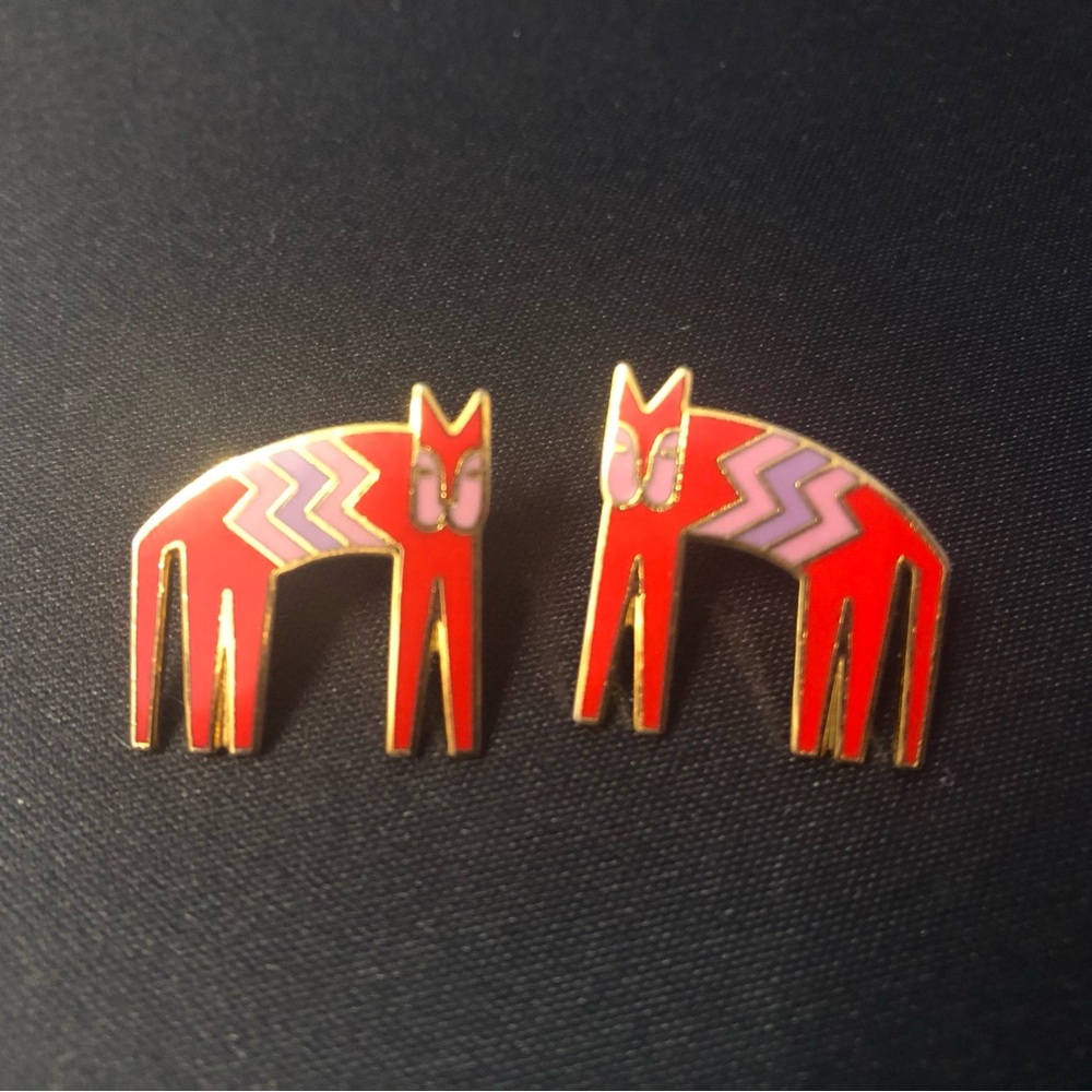 LAUREL BURCH red cat post earrings. Enamel. RARE.